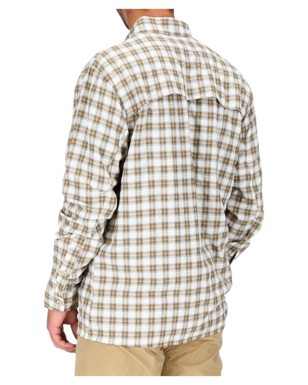 Simms Bugstopper LS Shirt Cork Plaid Model Back Simms Bugstopper LS Shirt Cork Plaid Model Back